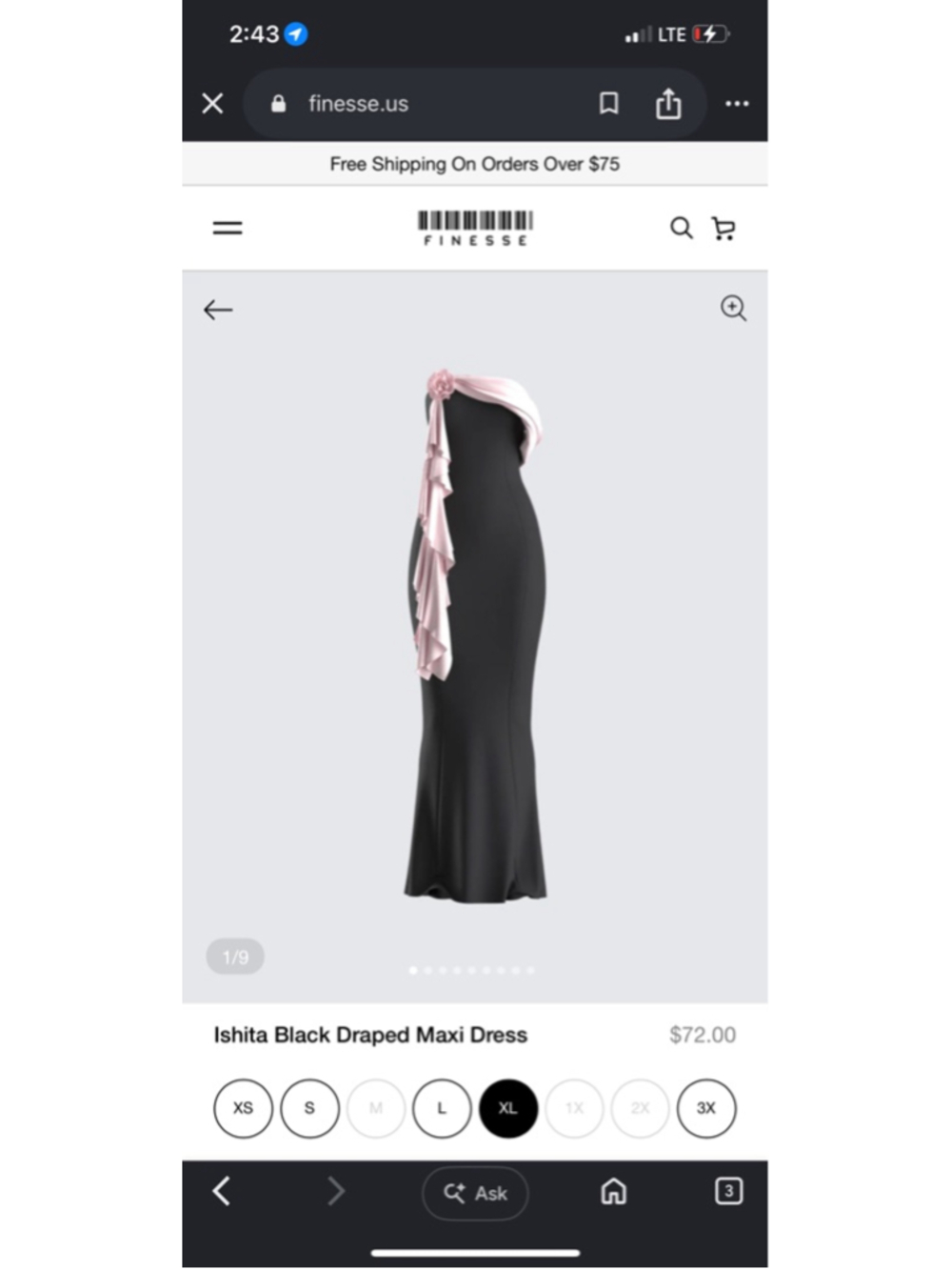 Finesse Ishita Black Draped Maxi Dress XL